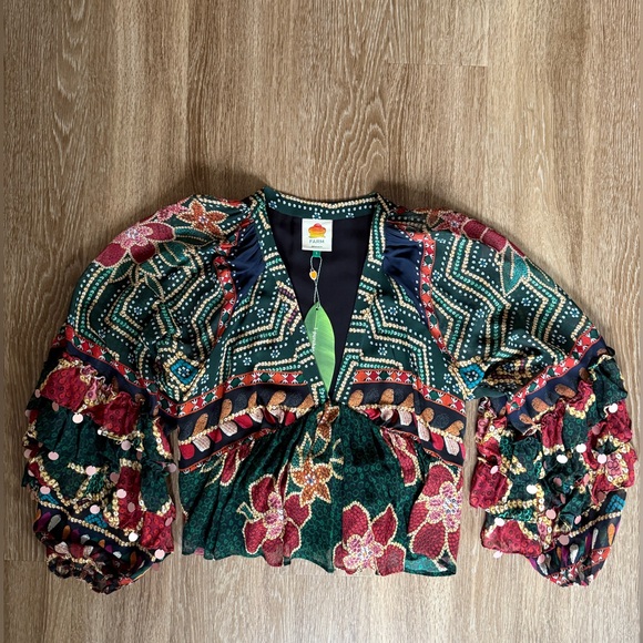NWT Farm Rio Floral Shine Blouse - Picture 6 of 12
